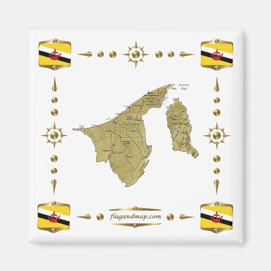 Carte de Brunei + Aimant Drapeaux (Devant)