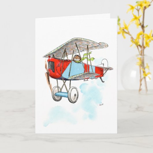Carte de Bunny Biplane (Fleur jaune)