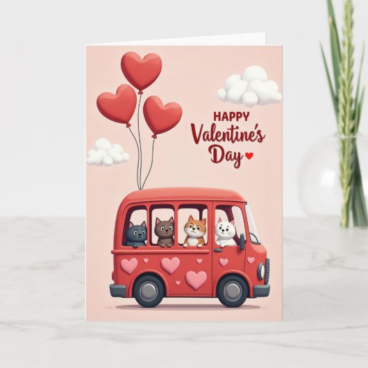 Carte de bus de chats mignons pour la Saint-Valent (Devant)