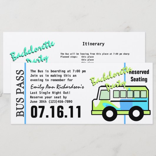 Carte de bus pour l'enterrement de vie de jeune fi (Devant / Derrière)