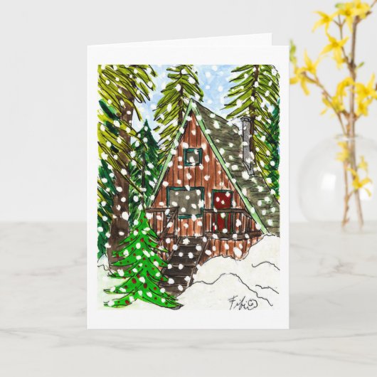 Carte de cabine de vacances neige (Fleur jaune)