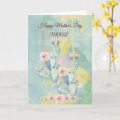 Carte de cactus d'aquarelle de la fête des mères (Fleur jaune)