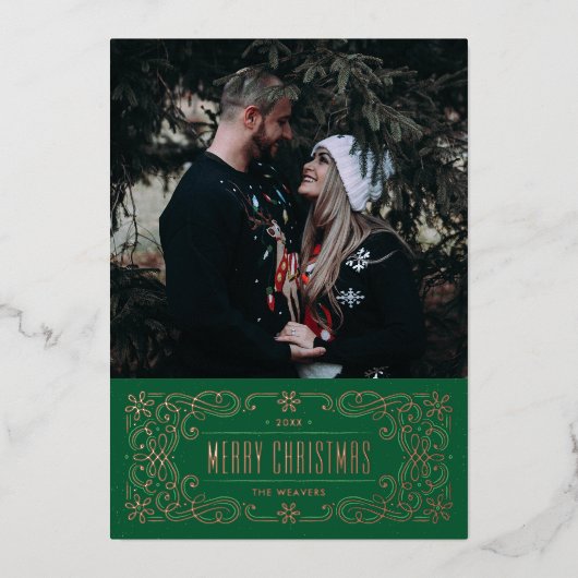 Carte de cadre flamboyant Foil Snowflake - Vert (Recto)