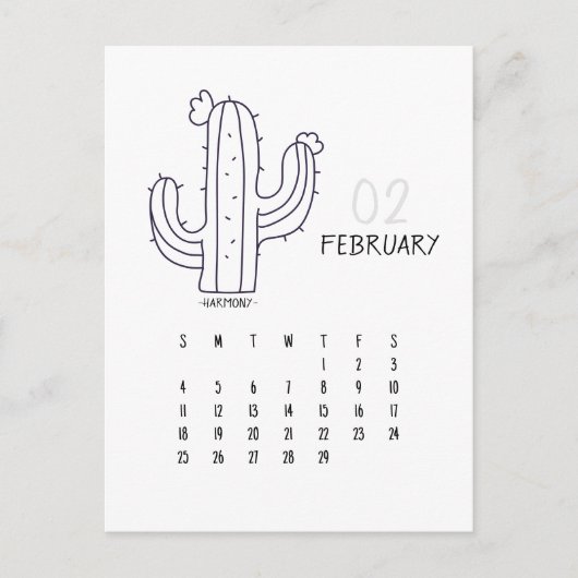 Carte de calendrier Cactus personnalisable février (Devant)