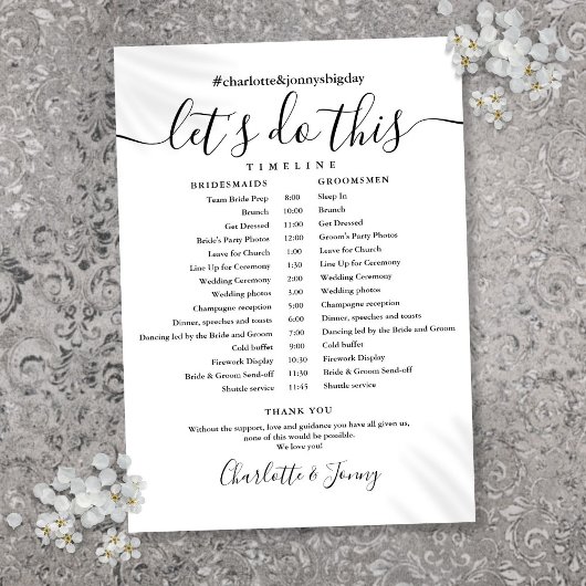 Carte de calendrier de mariage noir et blanc