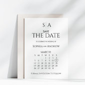 Carte de calendrier de monogramme de mariage à sau