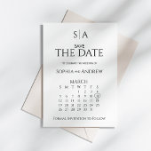 Carte de calendrier de monogramme de mariage à sau