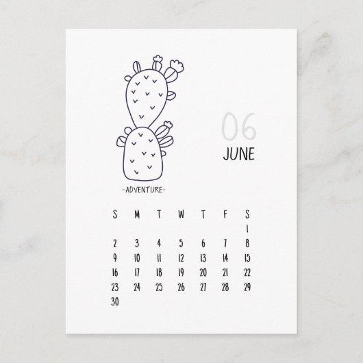 Carte de calendrier personnalisable de cactus de j (Devant)