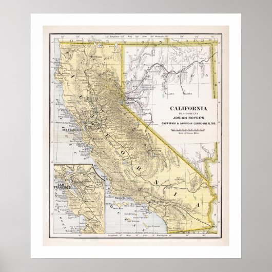 Carte de Californie de 1886 Poster (Devant)