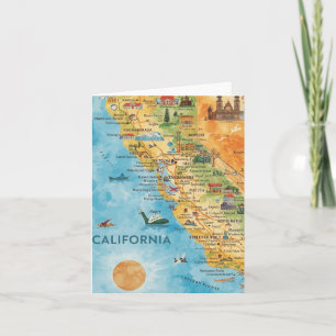Carte de Californie illustrée à l'aquarelle