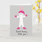 Carte de câlins de lapin rose (Fleur jaune)