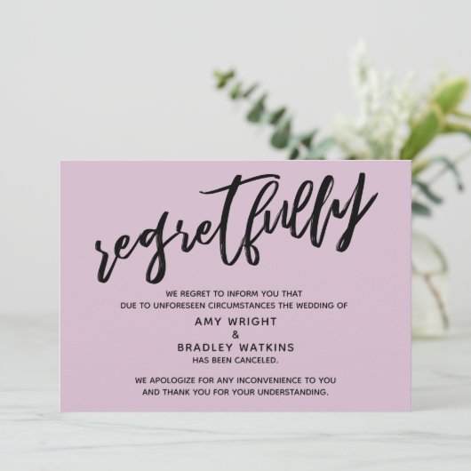 Carte de cancellation de mariage mauve clair avec  (Debout devant)