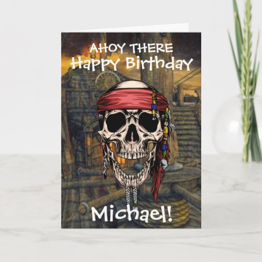 Carte de capitaine pirate crâne os croisés navire (Devant)