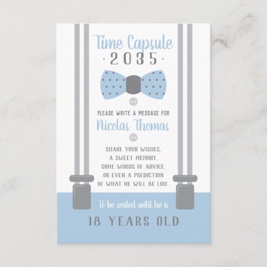 Carte de capsule d'anniversaire, bleu clair, gris (Devant)