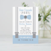 Carte de capsule d'anniversaire, bleu clair, gris (Debout devant)
