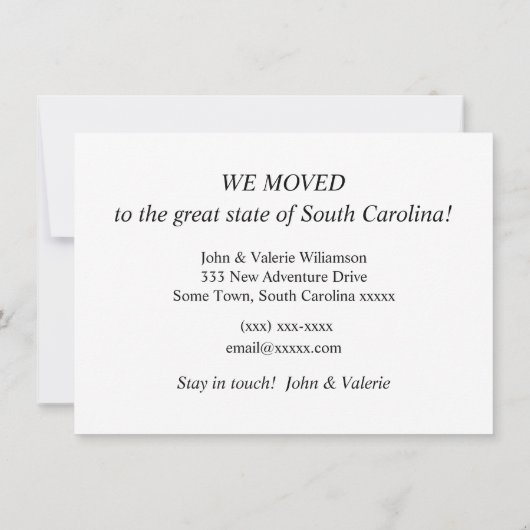 Carte de Caroline du Sud Faire-part de déplacement (Dos)