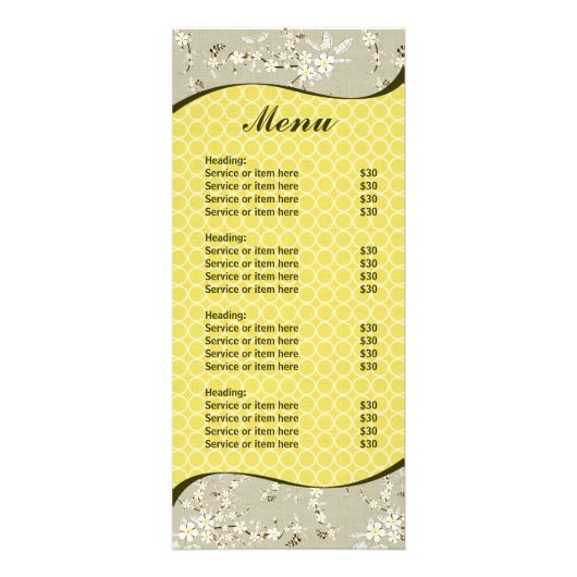 Carte de carte de menu d'affaires de fleurs gris o (Devant)