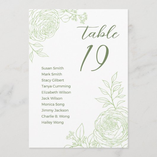 Carte de carte de siège Mariage Ranunculus (Devant)