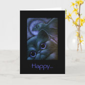 Carte de CAT NOIR et de RAVEN/CROW HALLOWEEN (Fleur jaune)