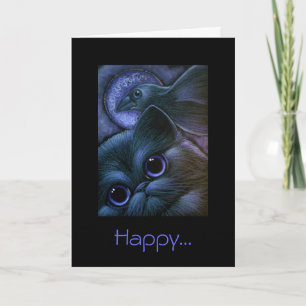 Carte de CAT NOIR et de RAVEN/CROW HALLOWEEN