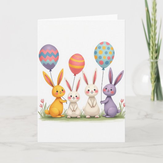 Carte de célébration avec lapins et ballons (Devant)