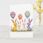 Carte de célébration avec lapins et ballons (Fleur jaune)