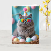 Carte de célébration de chat de fête (Fleur jaune)