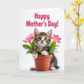 Carte de célébration de chaton rayé (Fleur jaune)