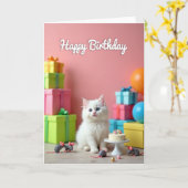 Carte de célébration de chaton rose (Fleur jaune)