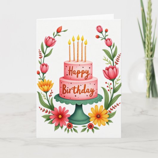 Carte de célébration de gâteau rose (Devant)