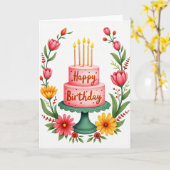 Carte de célébration de gâteau rose (Fleur jaune)