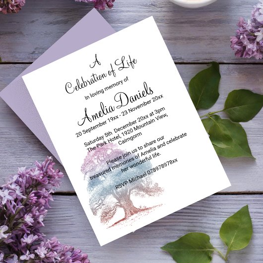 Carte de célébration de la vie du chêne lilac