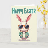Carte de célébration de lapin cool (Fleur jaune)