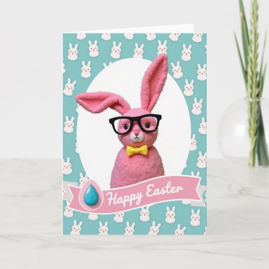 Carte de célébration de lapin rose (Devant)