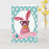 Carte de célébration de lapin rose (Fleur jaune)