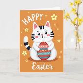 Carte de célébration du chat rayé (Fleur jaune)