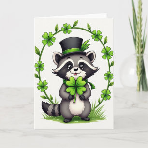 Carte de célébration du raton laveur chanceux