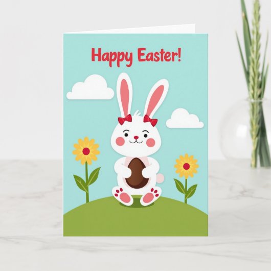 Carte de célébration Lapin au nœud rouge (Devant)
