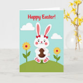 Carte de célébration Lapin au nœud rouge (Fleur jaune)