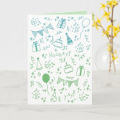 Carte de célébration verte et turquoise (Fleur jaune)