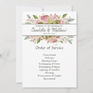 Carte de cérémonie de mariage aux roses aquarelles