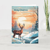 Carte de cerf au coucher du soleil hivernal (Devant)