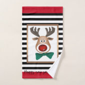 Carte de cerf de Noël rayé noir blanc célébrer (Serviette à main)