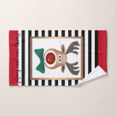 Carte de cerf de Noël rayé noir blanc célébrer (Serviette à main)