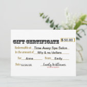 Carte de certificat cadeau (Debout devant)