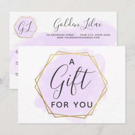 Carte de certificat-cadeau aquarelle violette et o (Devant / Derrière)