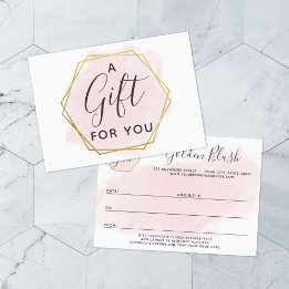 Carte de certificat-cadeau Blush Pink Watercolor &