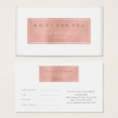 Carte de certificat cadeau Customisée Rose Gold (Devant & derrière)