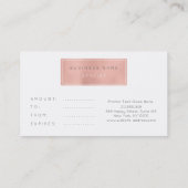 Carte de certificat cadeau Customisée Rose Gold (Dos)