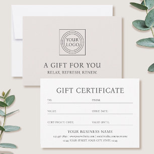 Carte de certificat cadeau élégant pour entreprise